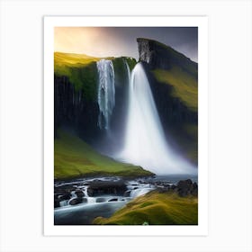 Kirkjufellsfoss Waterfall, Iceland Realistic Photograph (1) Art Print