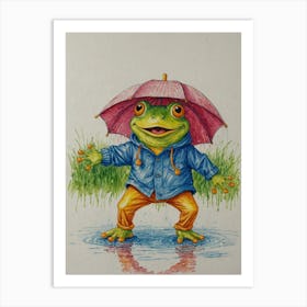 Frog In Rain Art Print