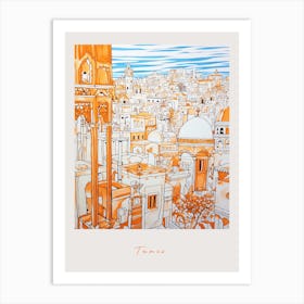 Tunis Tunisia Orange Drawing Poster Art Print