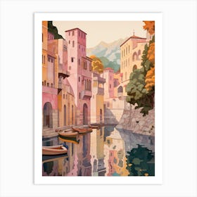 Kotor Montenegro 2 Vintage Pink Travel Illustration Art Print