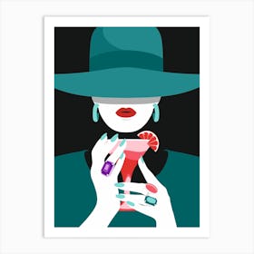 Woman With Cocktail Fashion Art Print