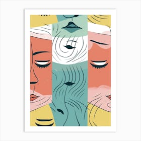 Pastel Abstract Line Face Drawing Art Print