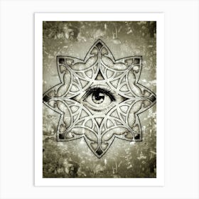 Eye mandala, geometric pattern, abstract texture, wisdom, world eye, dark , style print Art Print