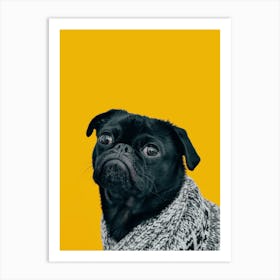 Black Pug Dog On Yellow Background Art Print