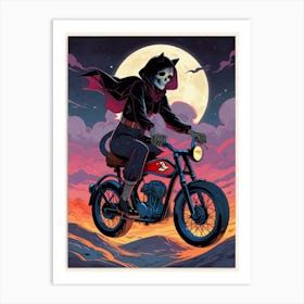 Skeleton On A Motorcycle Art Print