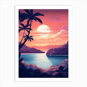 Illustration Of Hanauma Bay Honolulu Hawaii In Pink Tones 2 Art Print