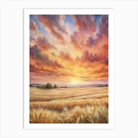 Sunset Over A Wheat Field Art Print