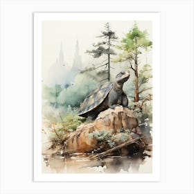 A Turtle, Japanese Brush Painting, Ukiyo E, Minimal 1 Art Print