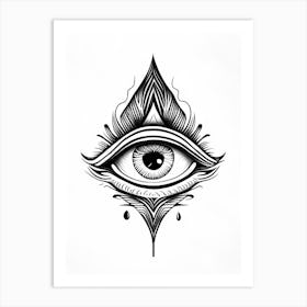 Intuition, Symbol, Third Eye Simple Black & White Illustration 6 Art Print