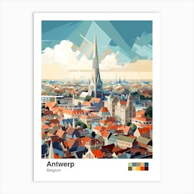 Antwerp, Belgium, Geometric Illustration 4 Poster Art Print