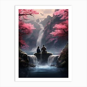 Waterfall With Cherry Blossoms Art Print