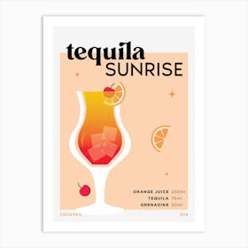Tequila Sunrise in Peach Cocktail Recipe Art Print