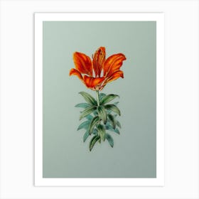 Vintage Blood Red Lily Flower Botanical Art on Mint Green n.0037 Art Print