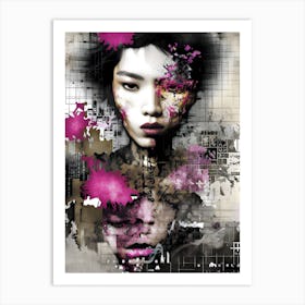 Asian Girl Collage Abstract Painting Art Print
