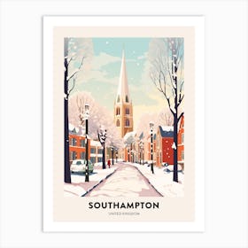 Vintage Winter Travel Poster Southampton United Kingdom 2 Art Print