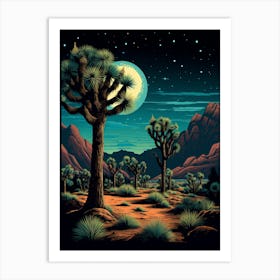  Retro Illustration Of A Joshua Trees At Night 2 Art Print