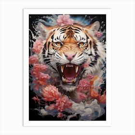 Tiger With Flowers 5 Art Print