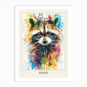 Raccoon Colourful Watercolour 4 Poster Art Print