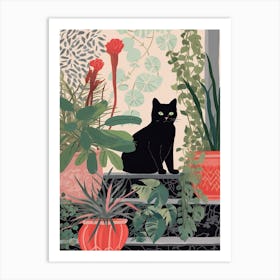 Black Cat And House Plants 5 Art Print