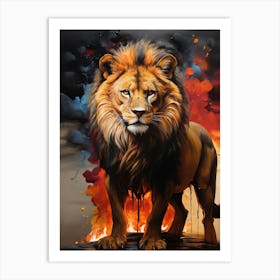 Lion In Flames Art Print