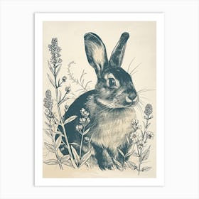 Blanc De Hotot Blockprint Rabbit Illustration 1 Art Print