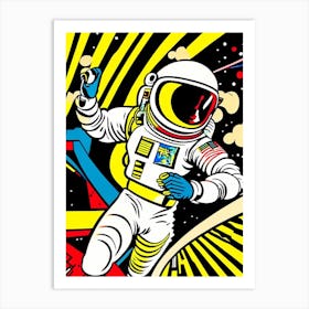 Astronaut In Spacesuit Dancing Comic Art Print