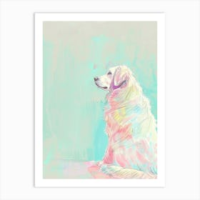 Pastel Watercolour Kuvasz Dog Line Illustration 3 Art Print