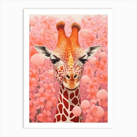 Giraffe Pink Blooming Portrait 3 Art Print