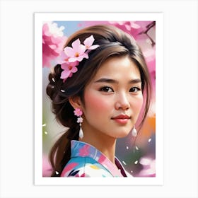 Asian Girl In Kimono Art Print