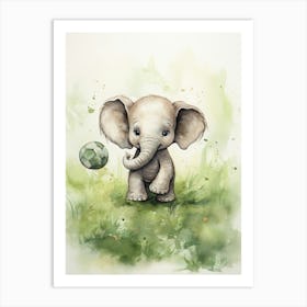 Elephant Painting Playing Soccer Watercolour 3 Art Print