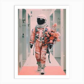 Astronaut With A Bouquet Of Flowers 1 Art Print