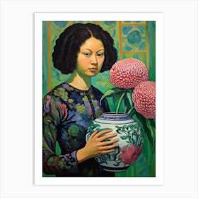 Woman With Globe Amaranth Art Print