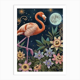 Greater Flamingo And Passionflowers Boho Print 1 Art Print