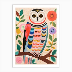 Pink Scandi Snowy Owl 2 Art Print