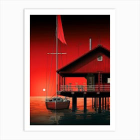 Red House At Sunset Art Print