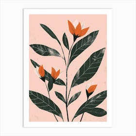 Orange Flowers On A Pink Background Art Print