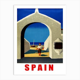 Spain, Fisherman Approaching The Village Under The Arch Art Print