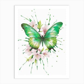 Butterfly With Cherry Blossoms Art Print