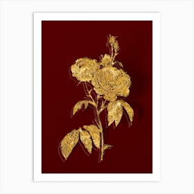 Vintage Purple Roses Botanical in Gold on Red n.0190 Art Print
