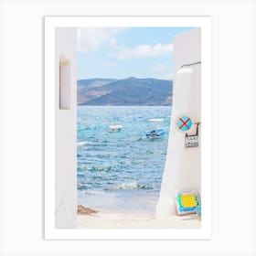 Milos, Greece I Mediterranean sea view to blue white aesthetic of Cyclades islands like Santorini from small fishing village of Klima for a wild savage nature boho pastel summer mountain landscape photography Art Print