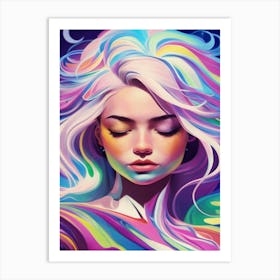 Elegant Woman Face With Rainbow Hair. Art Print