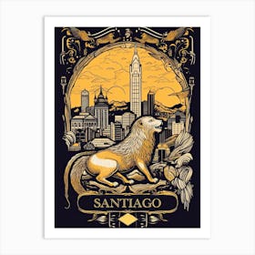 Santiago, Chile, Tarot Card Travel  Line Art 3 Art Print