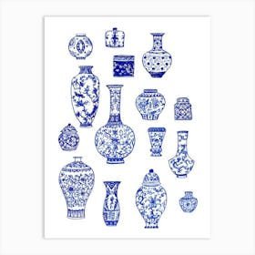 Blue And White Chinese Vases Art Print