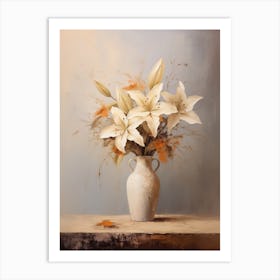 Lily, Autumn Fall Flowers Sitting In A White Vase, Farmhouse Style 4 Art Print