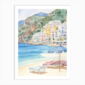 Watercolour Of Amalfi Coast Art Print