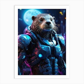 Otter In Cyborg Body #3 Art Print