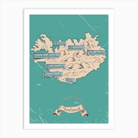 Vintage Iceland Map Art Print