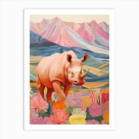 Colourful Rhino With Plants 12 Art Print