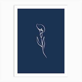 Line Art Flower 3 - Navy Art Print