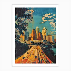 The Domain Austin Texas Colourful Blockprint 3 Art Print